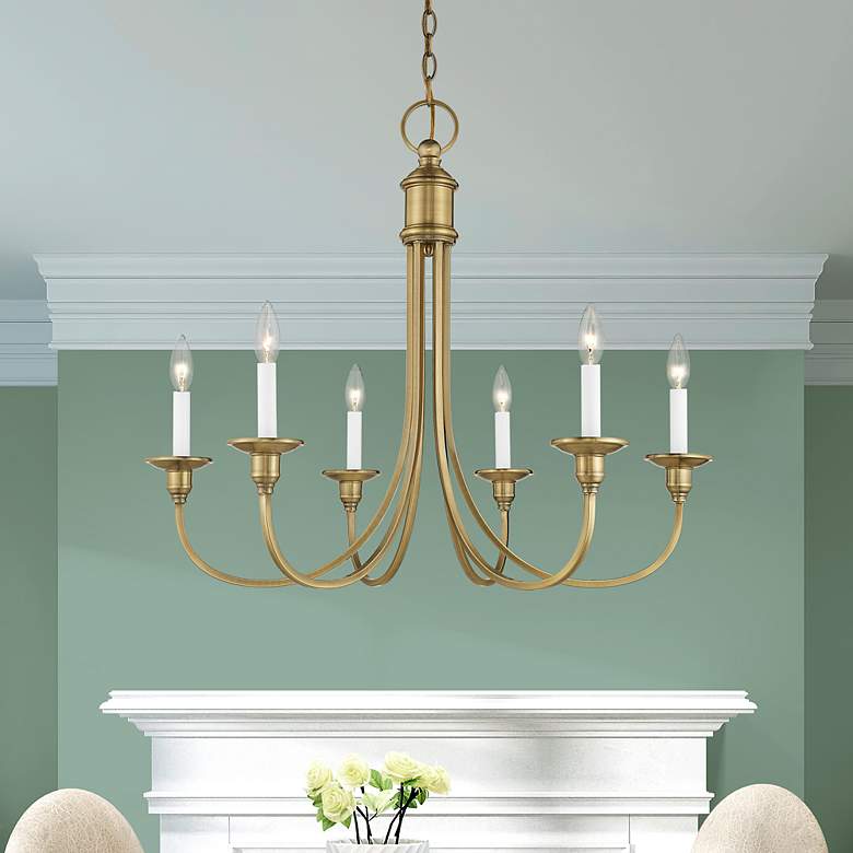 Image 1 Cranford 26-in 6-Light Antique Brass Candle Chandelier