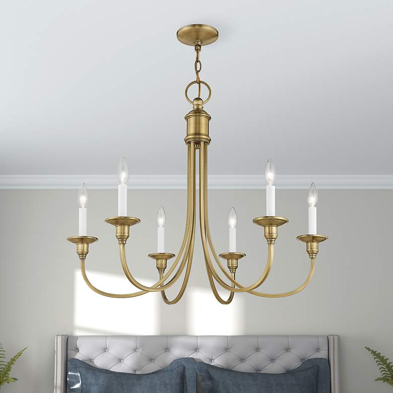 Image 6 Cranford 26-in 6-Light Antique Brass Candle Chandelier more views