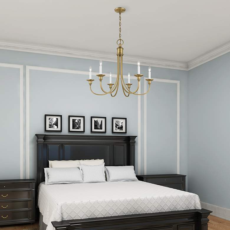 Image 7 Cranford 26-in 6-Light Antique Brass Candle Chandelier more views