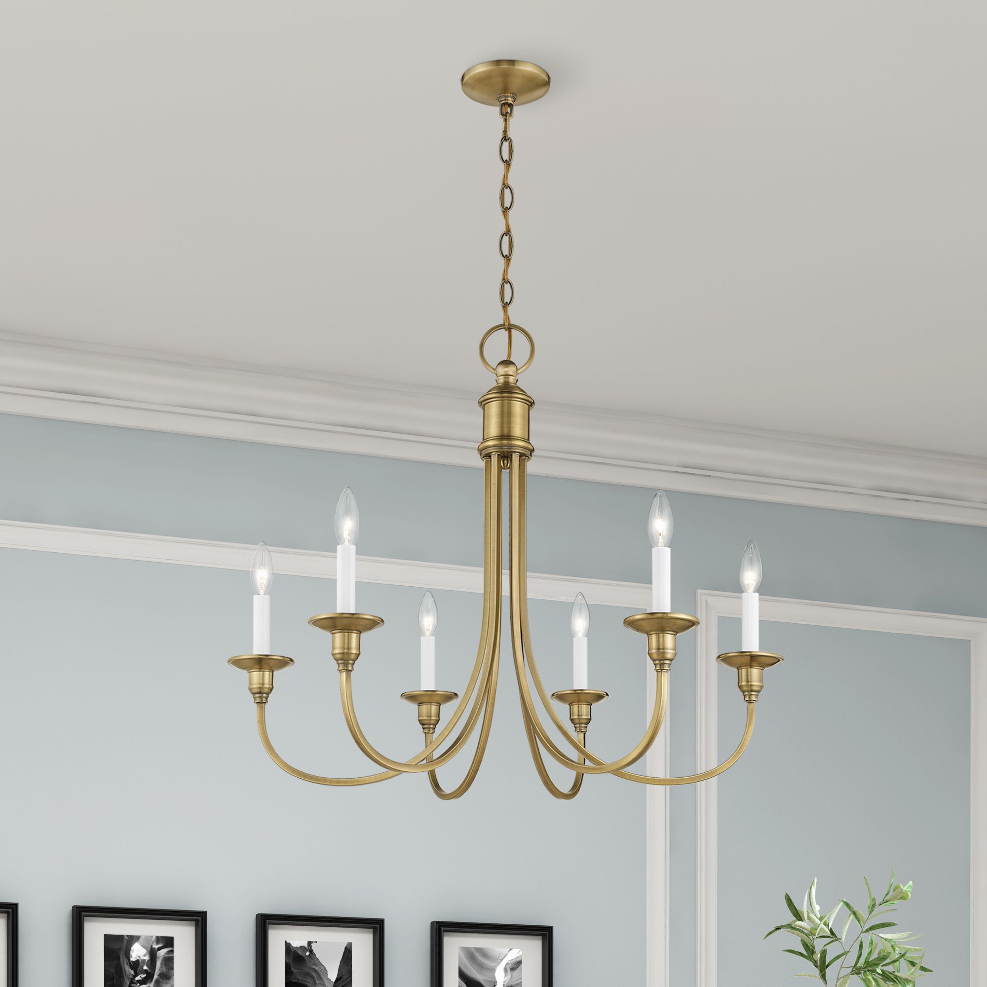 Cranford 26-in 6-Light Antique Brass Candle Chandelier