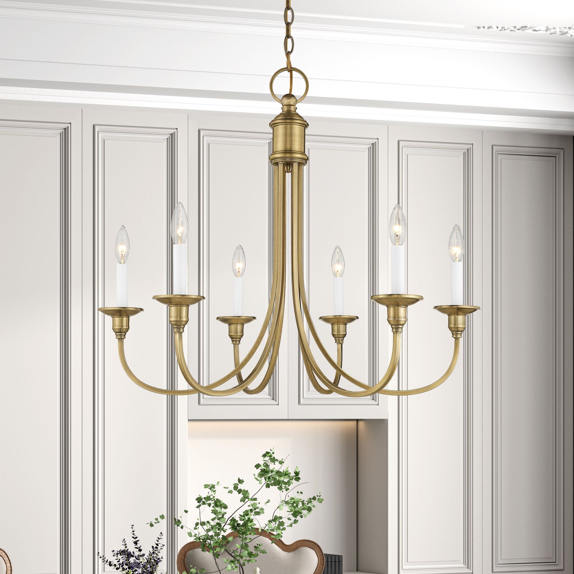 Cranford 26-in 6-Light Antique Brass Candle Chandelier