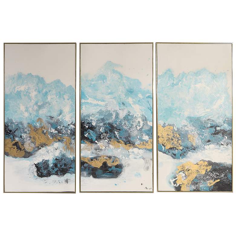 Image 2 Crashing Waves 48" High 3-Piece Framed Canvas Wall Art Set
