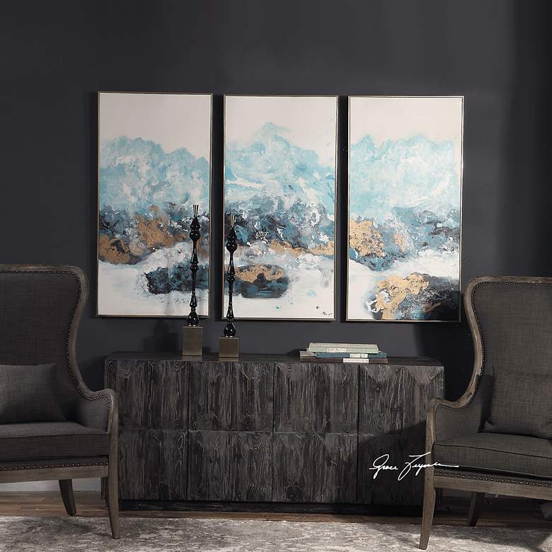 Image 5 Crashing Waves 48" High 3-Piece Framed Canvas Wall Art Set more views