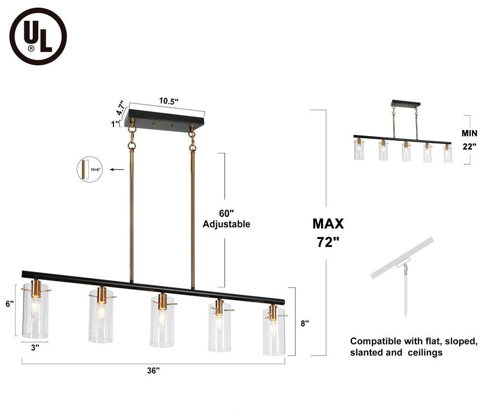 Image 2 Crassula 36"W Matte Black and Plating Brass 5-Light Pendant more views
