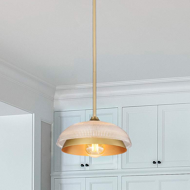 Image 1 Crawford 11.75" Wide 1-Light Champagne Bronze Mini Pendant with Prism