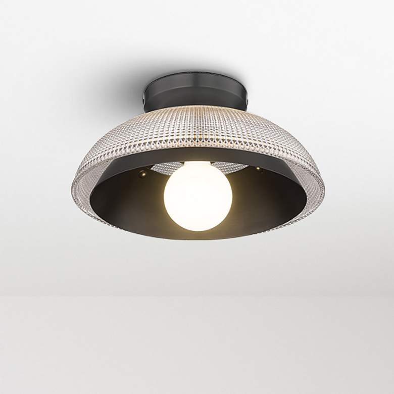 Image 1 Crawford 11.75" Wide 1-Light Matte Black Flush Mount with Retro Prism