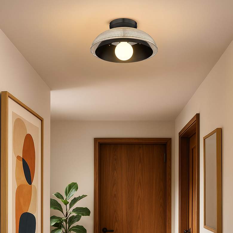 Image 3 Crawford 11.75" Wide 1-Light Matte Black Flush Mount with Retro Prism more views