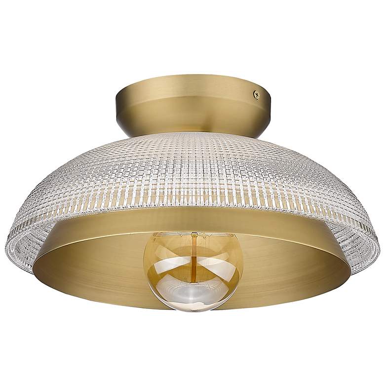 Image 2 Crawford 11 3/4" Brushed Champagne Bronze/Retro Prism Glass Flush Moun