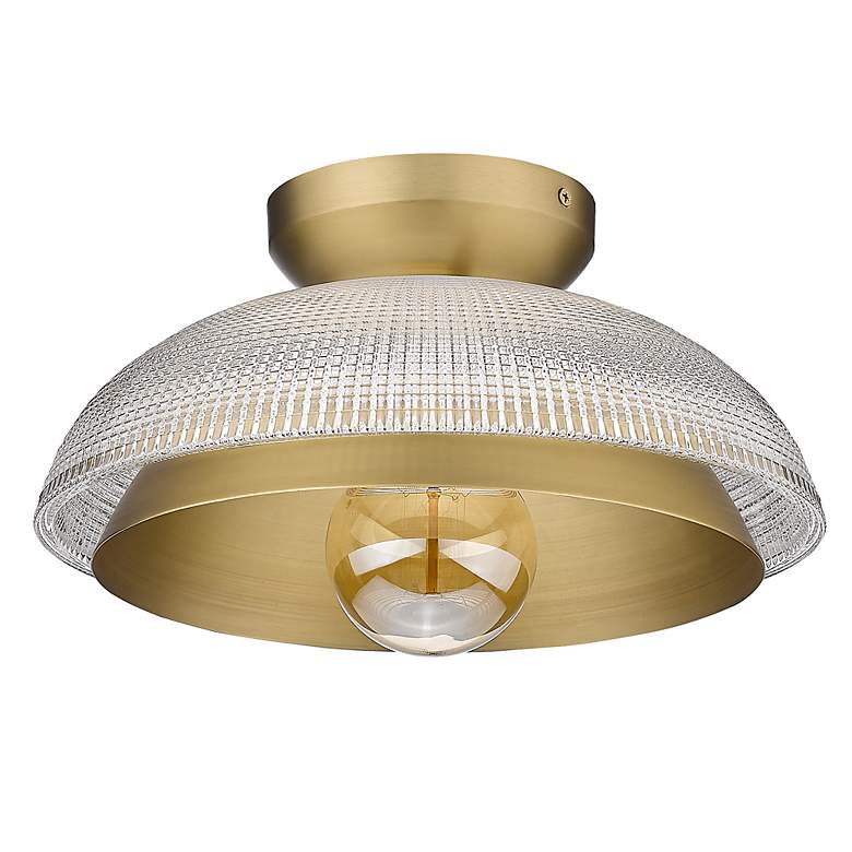 Image 4 Crawford 11 3/4" Brushed Champagne Bronze/Retro Prism Glass Flush Moun more views