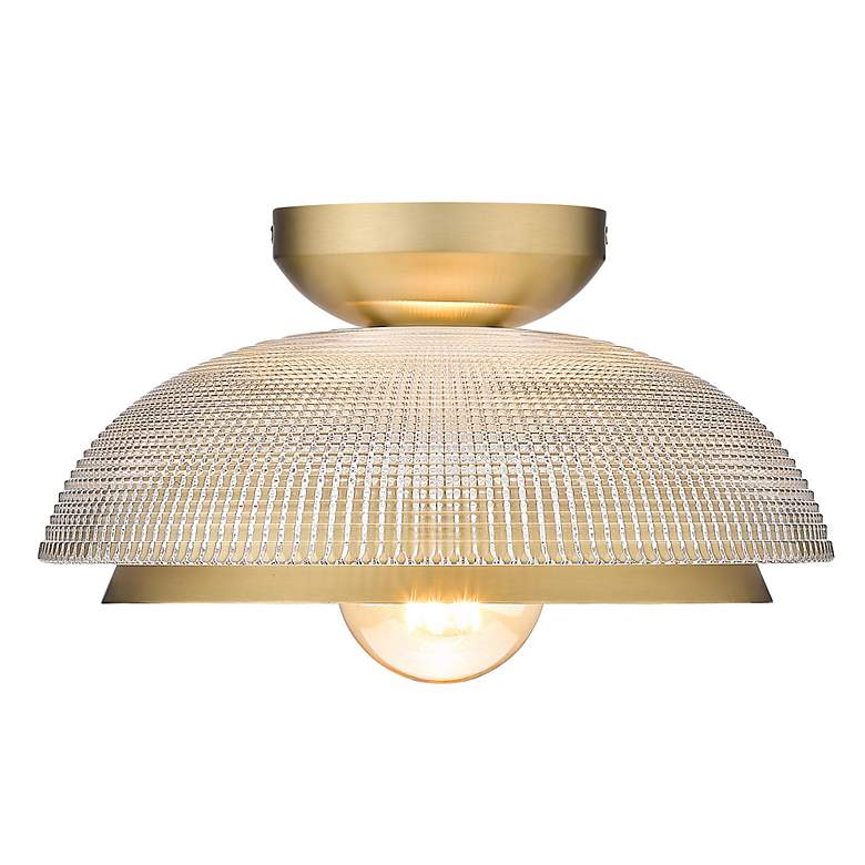 Image 5 Crawford 11 3/4" Brushed Champagne Bronze/Retro Prism Glass Flush Moun more views