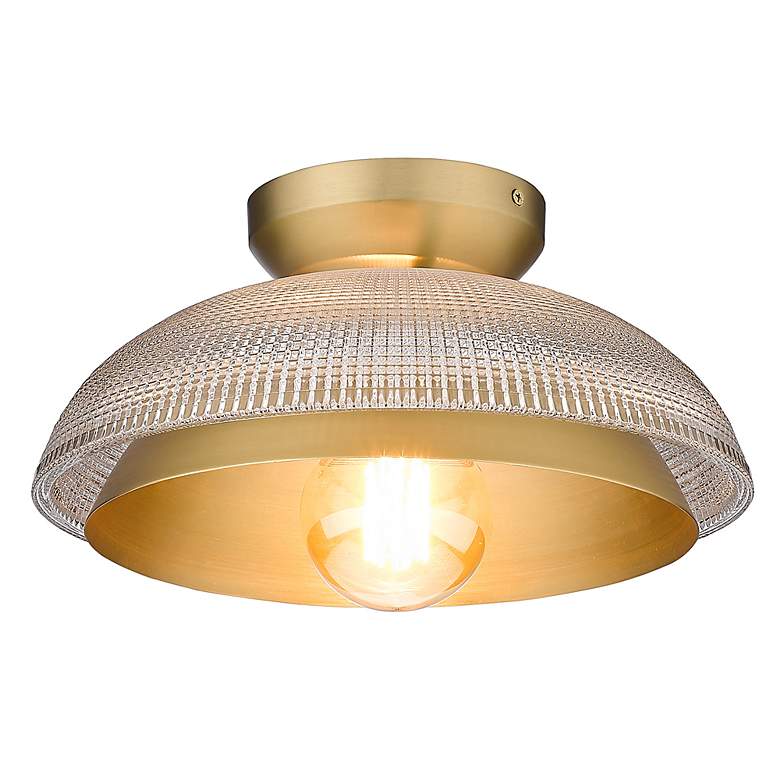 Image 6 Crawford 11 3/4" Brushed Champagne Bronze/Retro Prism Glass Flush Moun more views
