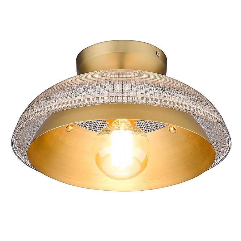 Image 7 Crawford 11 3/4" Brushed Champagne Bronze/Retro Prism Glass Flush Moun more views