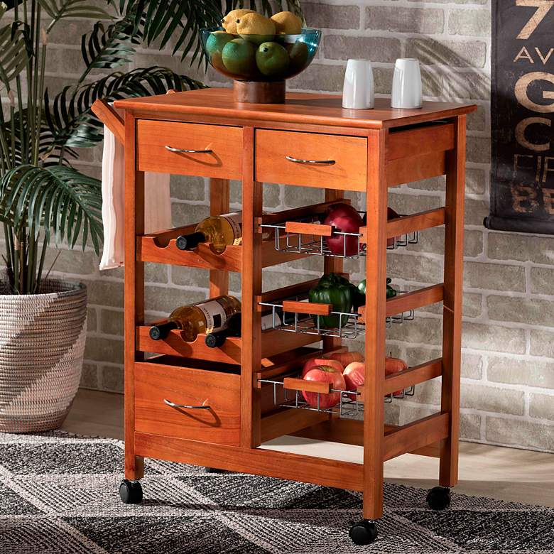 Image 1 Crayton 23 1/2" Wide Oak Brown Mobile Kitchen Storage Cart