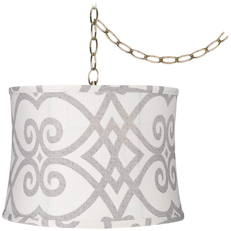 Image 1 Cream and Gray 14 inchW Antique Brass Plug-In Swag Chandelier