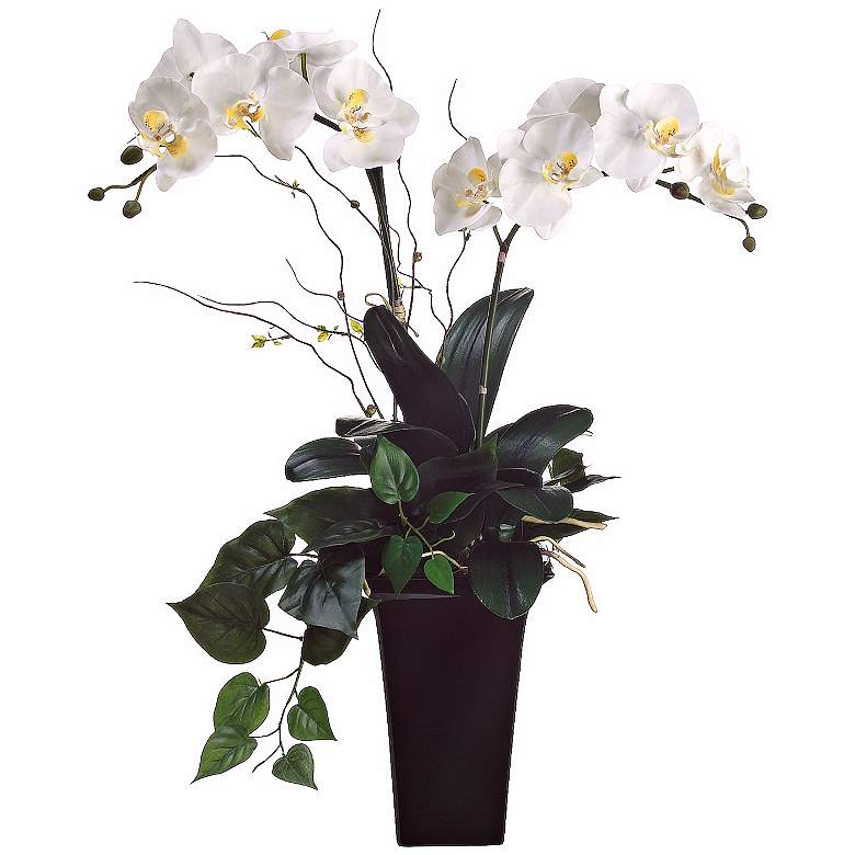 Image 1 Cream and White 30 inch High Faux Orchids with Greenery
