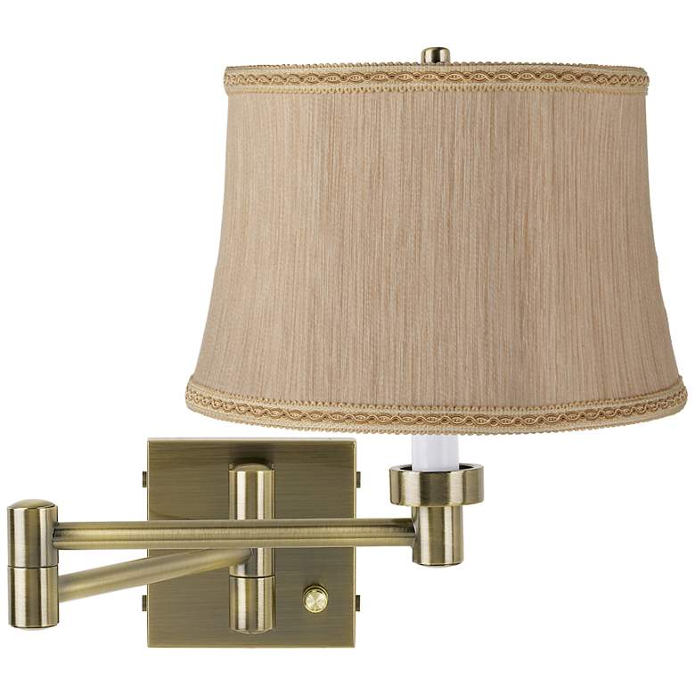 Image 1 Cream Braids Shade Antique Brass Plug-In Swing Arm Wall Light