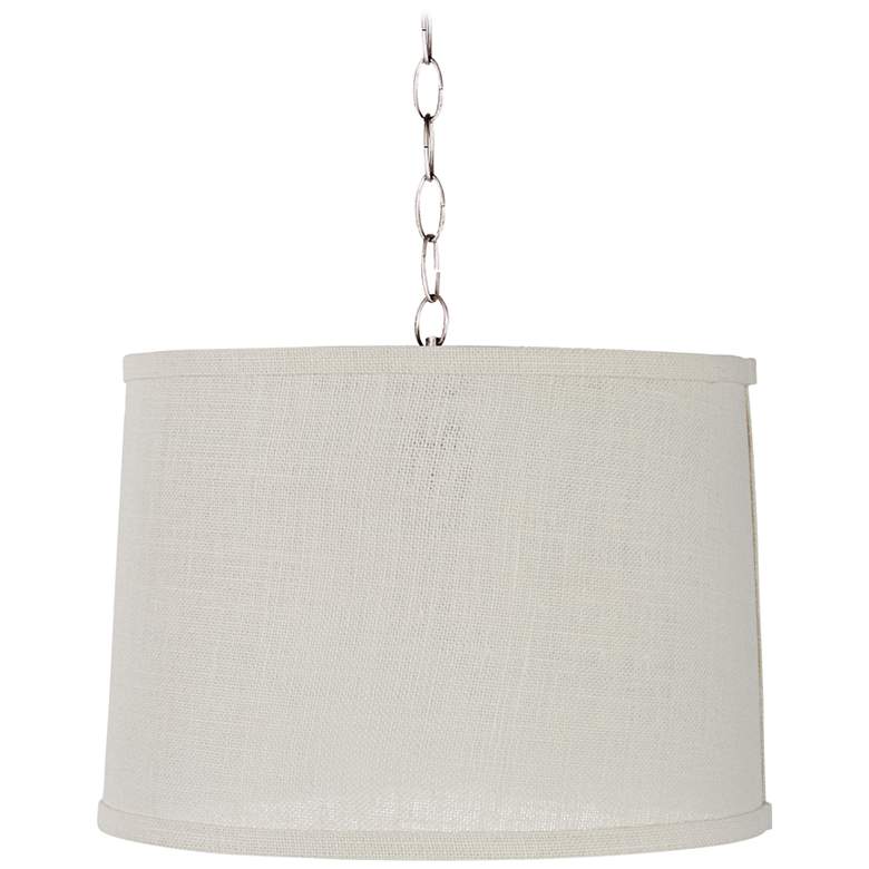 Image 1 Cream Burlap 14" Wide Brushed Steel Shaded Pendant Light