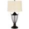 Cream Burlap Bronze Urn Table Lamp
