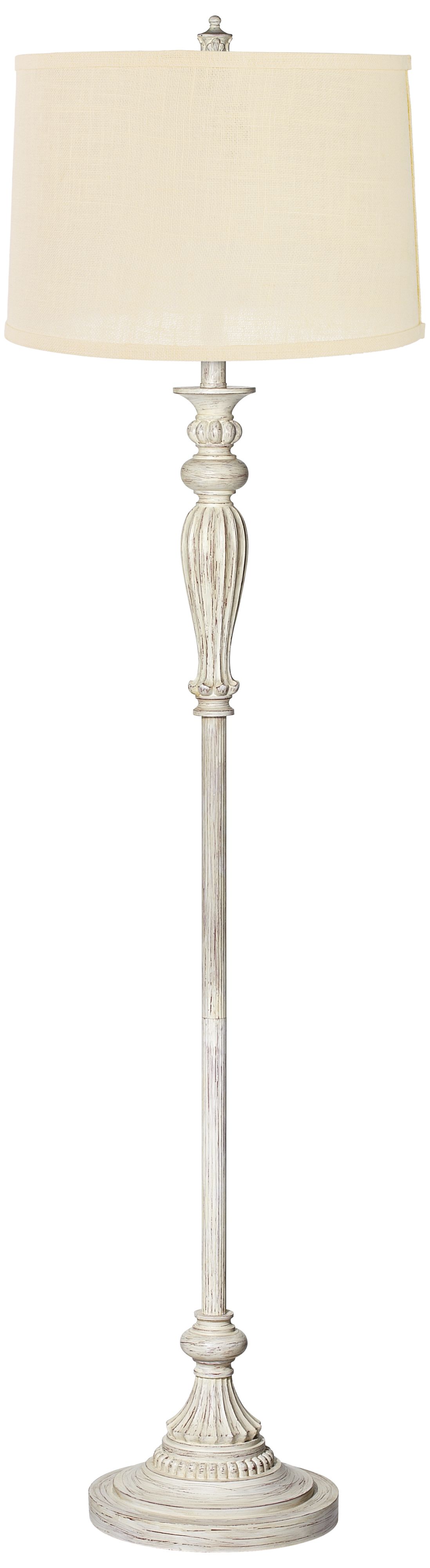 Cream Burlap Shade Vintage Chic Antique White Floor Lamp 17K18