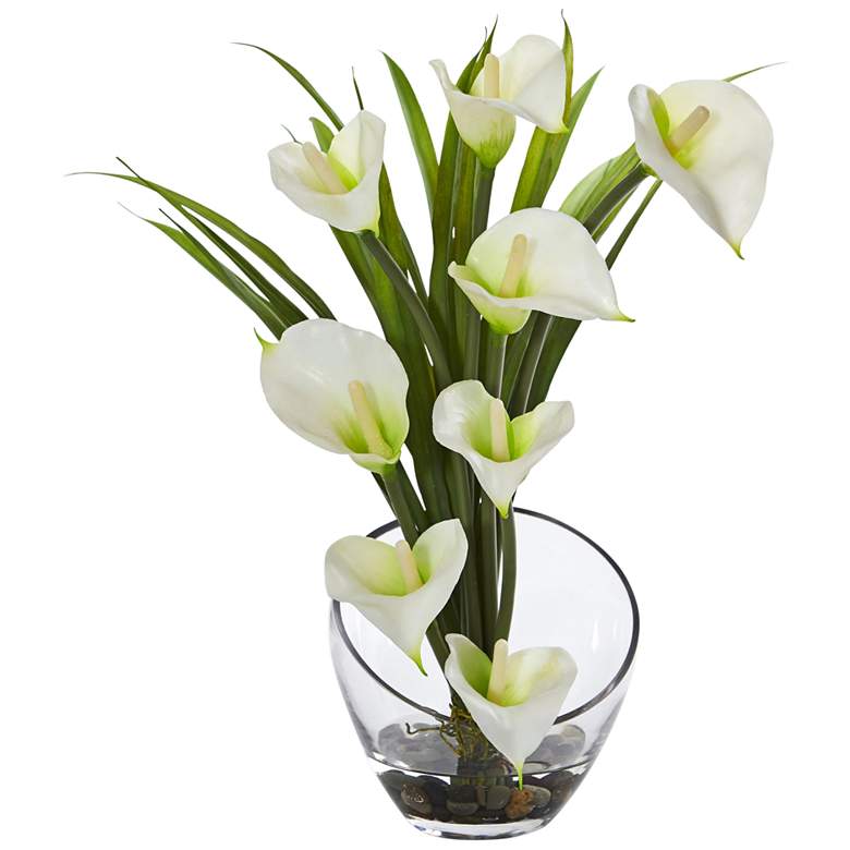Image 1 Cream Calla Lily and Grass 15 1/2" Wide Faux Flowers in Vase