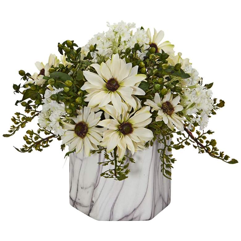 Image 1 Cream Daisy 10 inch High Faux Flowers in Marble Vase