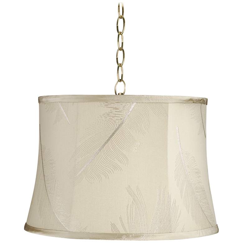 Image 1 Cream Embroidery 16" Wide Antique Brass Shaded Pendant Light