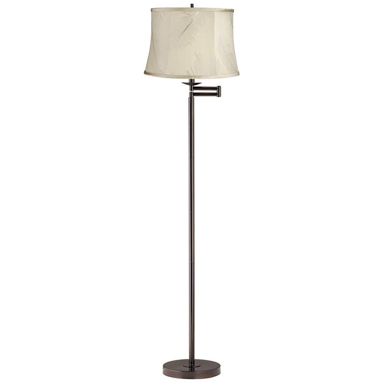 Image 1 Cream Embroidery Bronze Swing Arm Floor Lamp