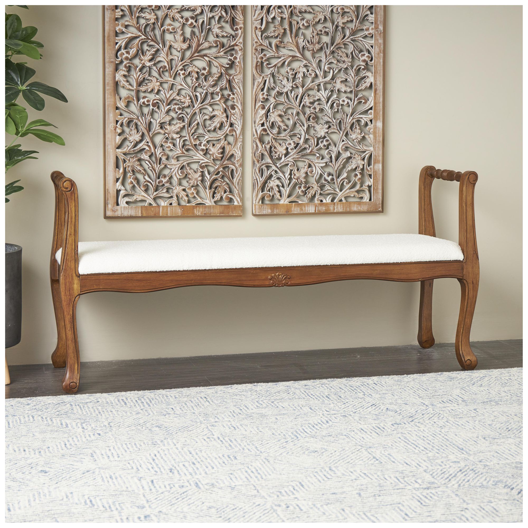 Image 4 Cream Fabric Traditional Bench, 55" x 16" x 27" more views