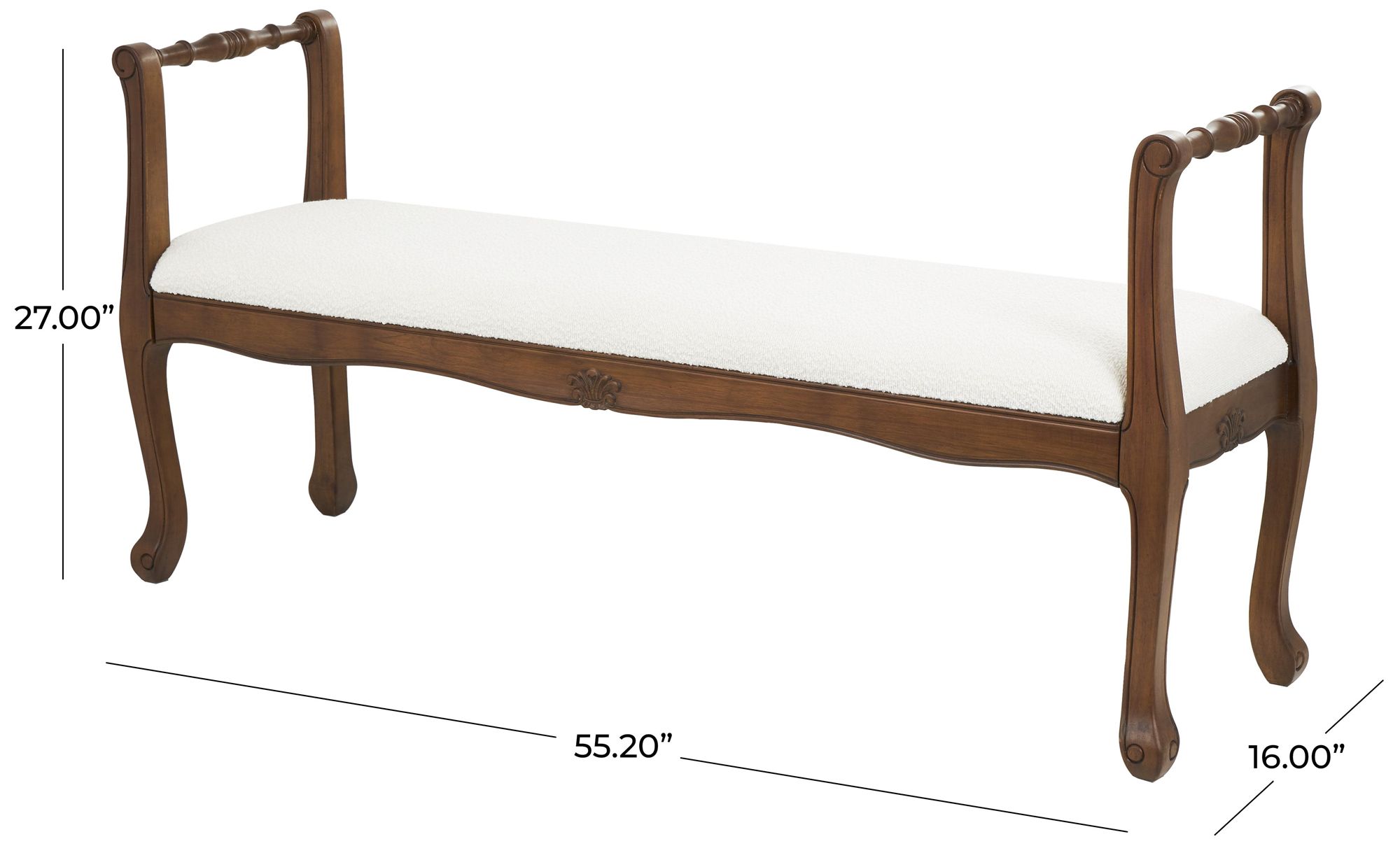 Image 7 Cream Fabric Traditional Bench, 55" x 16" x 27" more views