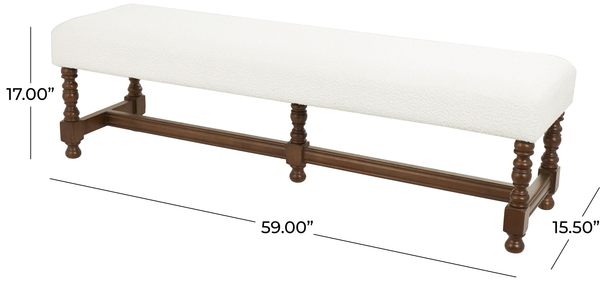 Image 7 Cream Fabric Traditional Bench, 59" x 16" x 17" more views