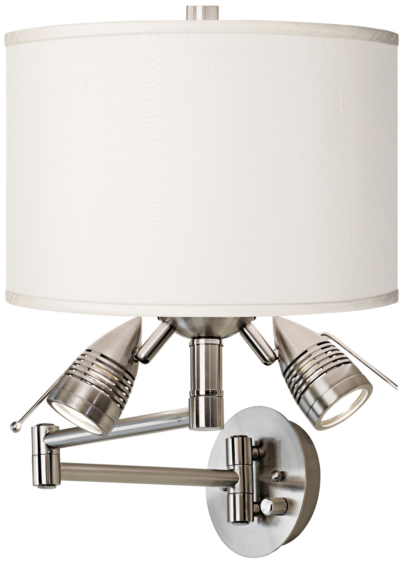 Cream Faux Silk Brushed Nickel PlugIn Swing Arm Wall Lamp 54T13