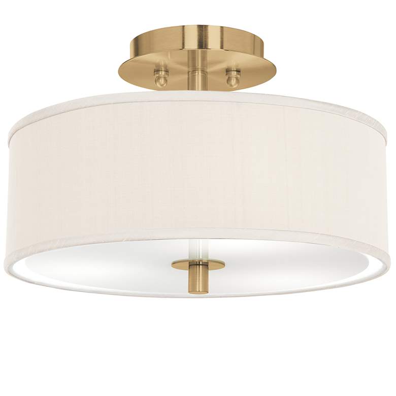 Image 1 Cream Faux Silk Gold 14 inch Wide Ceiling Light