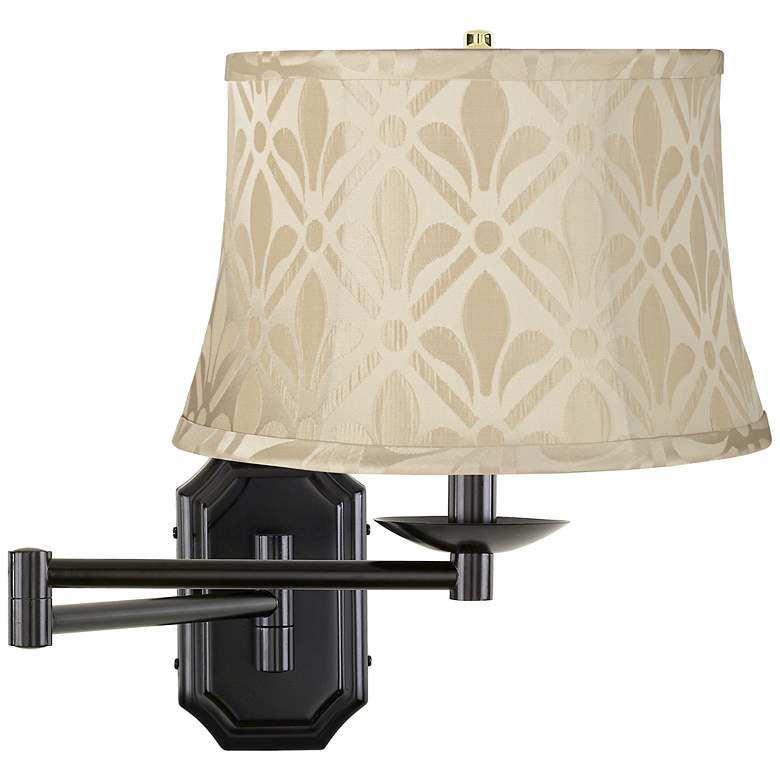 Image 1 Cream Fleur Shade Dark Bronze Plug-In Swing Arm Wall Lamp