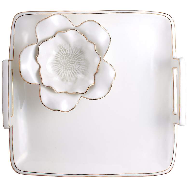 Image 1 Cream Gloss Ceramic Chip and Dip Square Serving Tray