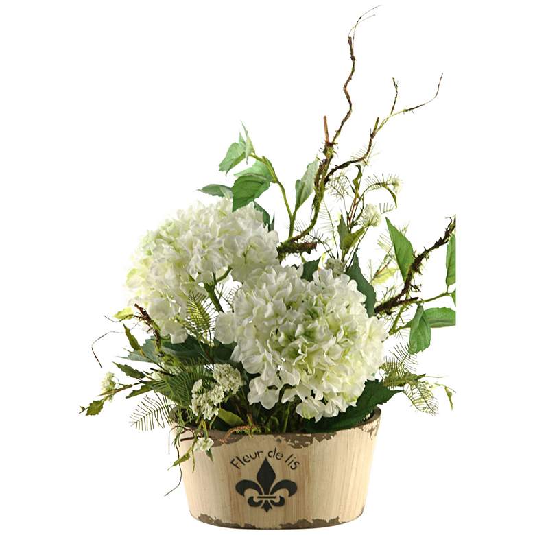 Image 1 Cream Hydrangeas 27 inch High in Oblong Fleur De Lis Planter