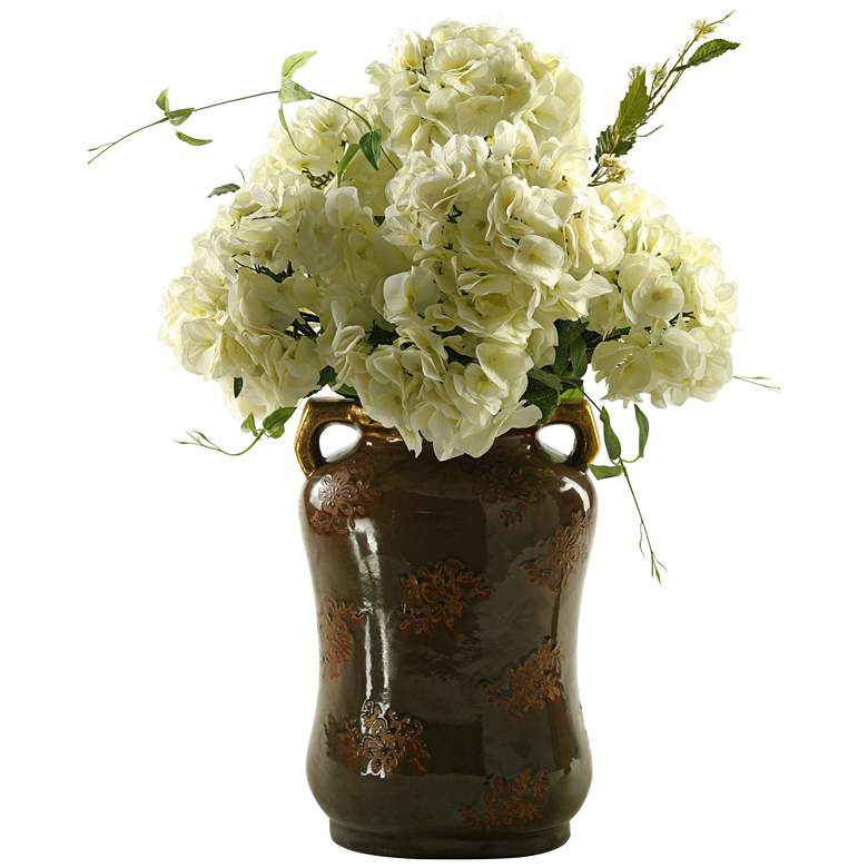 Image 1 Cream Hydrangeas 31 inchH Faux Flowers in Ceramic Vase