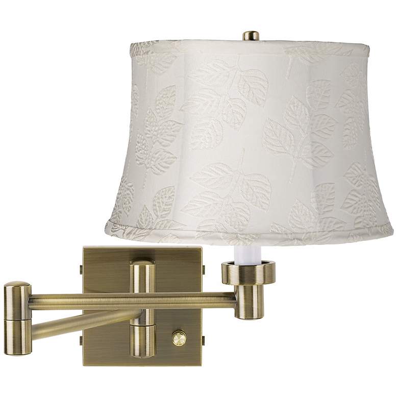 Image 1 Cream Leaves Shade Antique Brass Plug-In Swing Arm Wall Lamp
