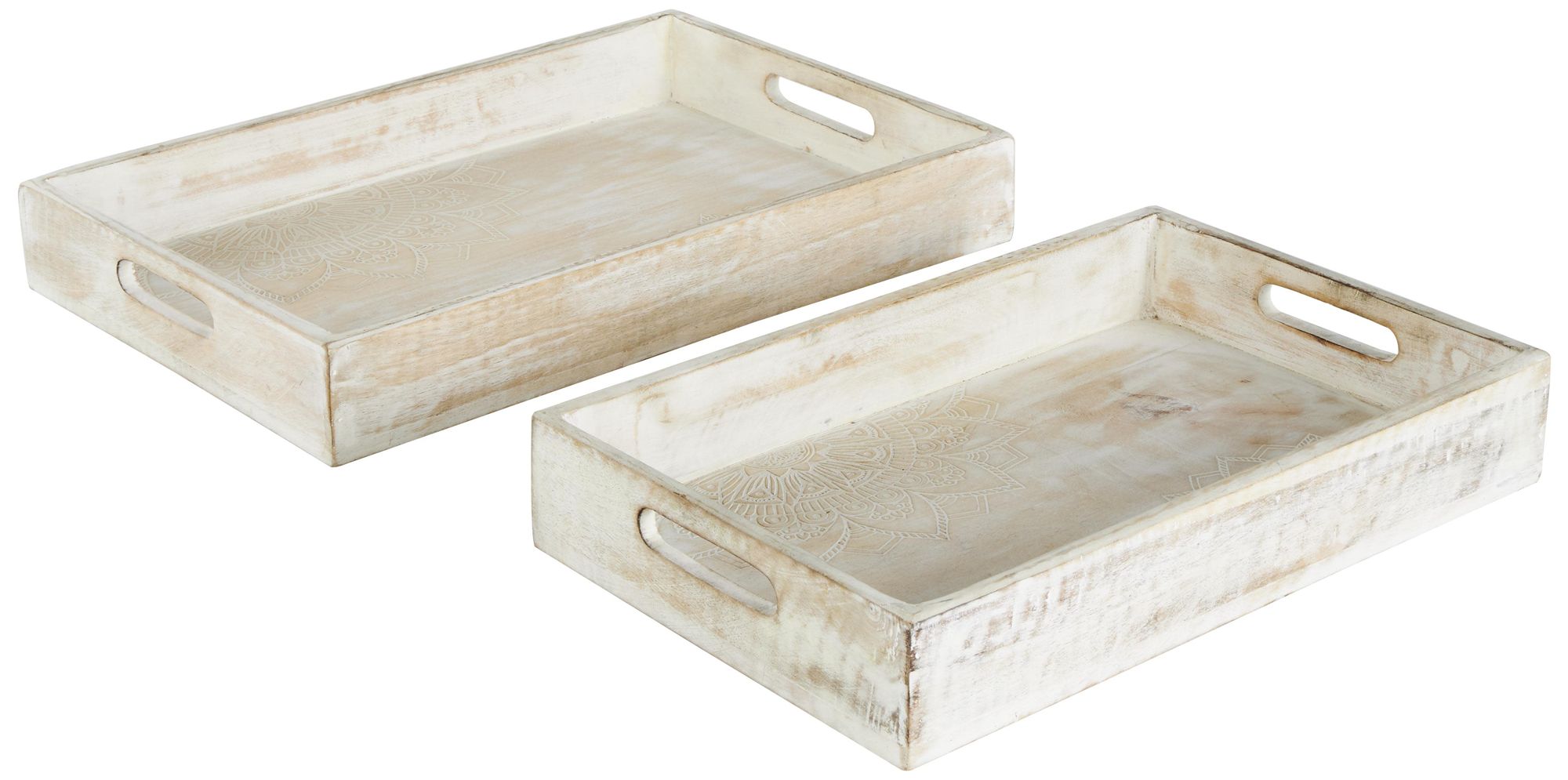 Image 6 Cream Mango Wood Traditional Tray, S/2 1 more views