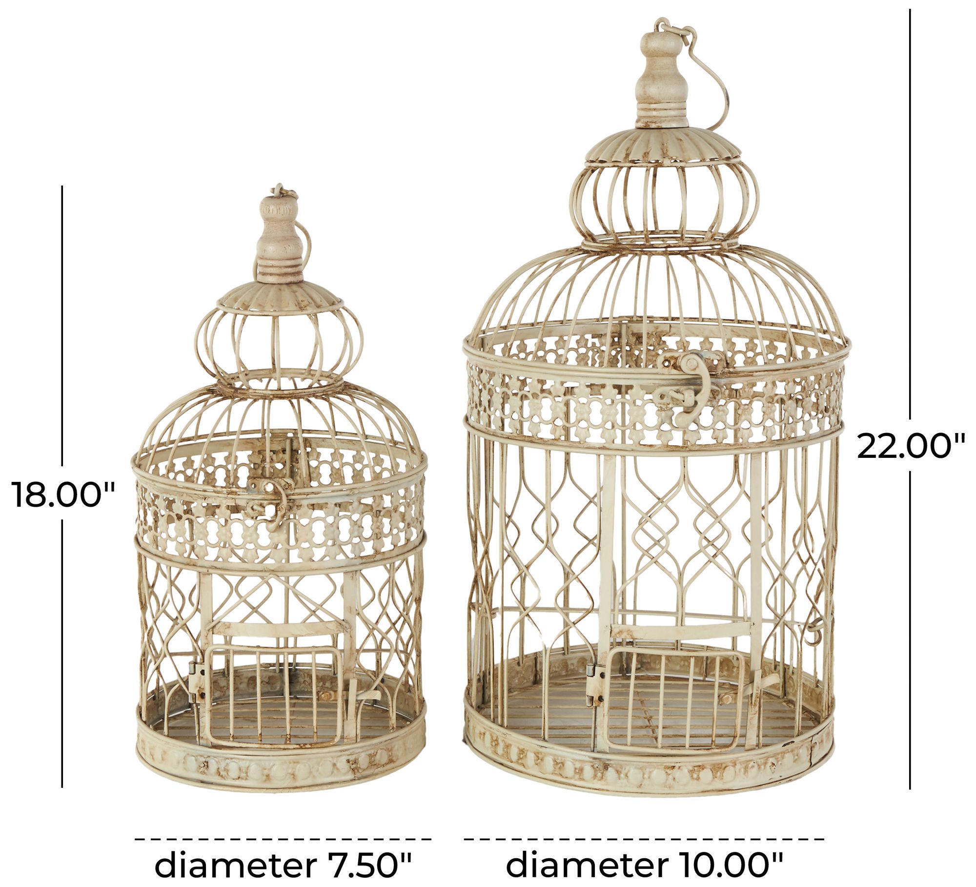 Image 7 Cream Metal Vintage Birdcage, S/2 22", 18"H more views