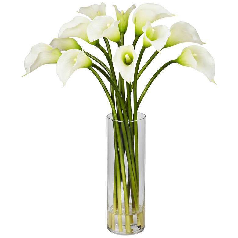 Cream Mini Calla Lily 20 inch High Faux Flowers in Glass Vase