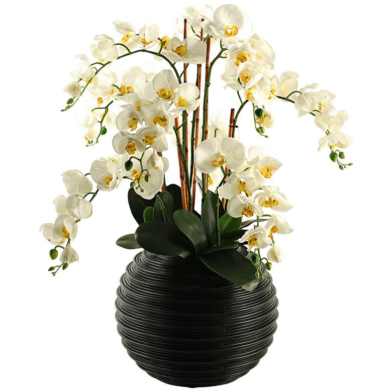 Image 1 Cream Natural Touch Phael Orchids 30 1/2 inchH in Ball Planter