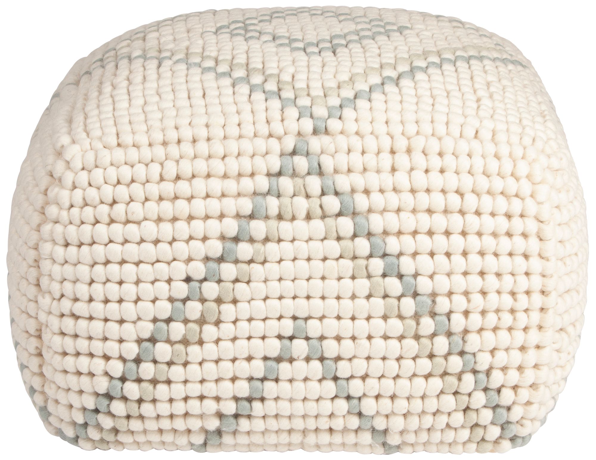 Cream New Zealand Pouf with Blue & Green Accents