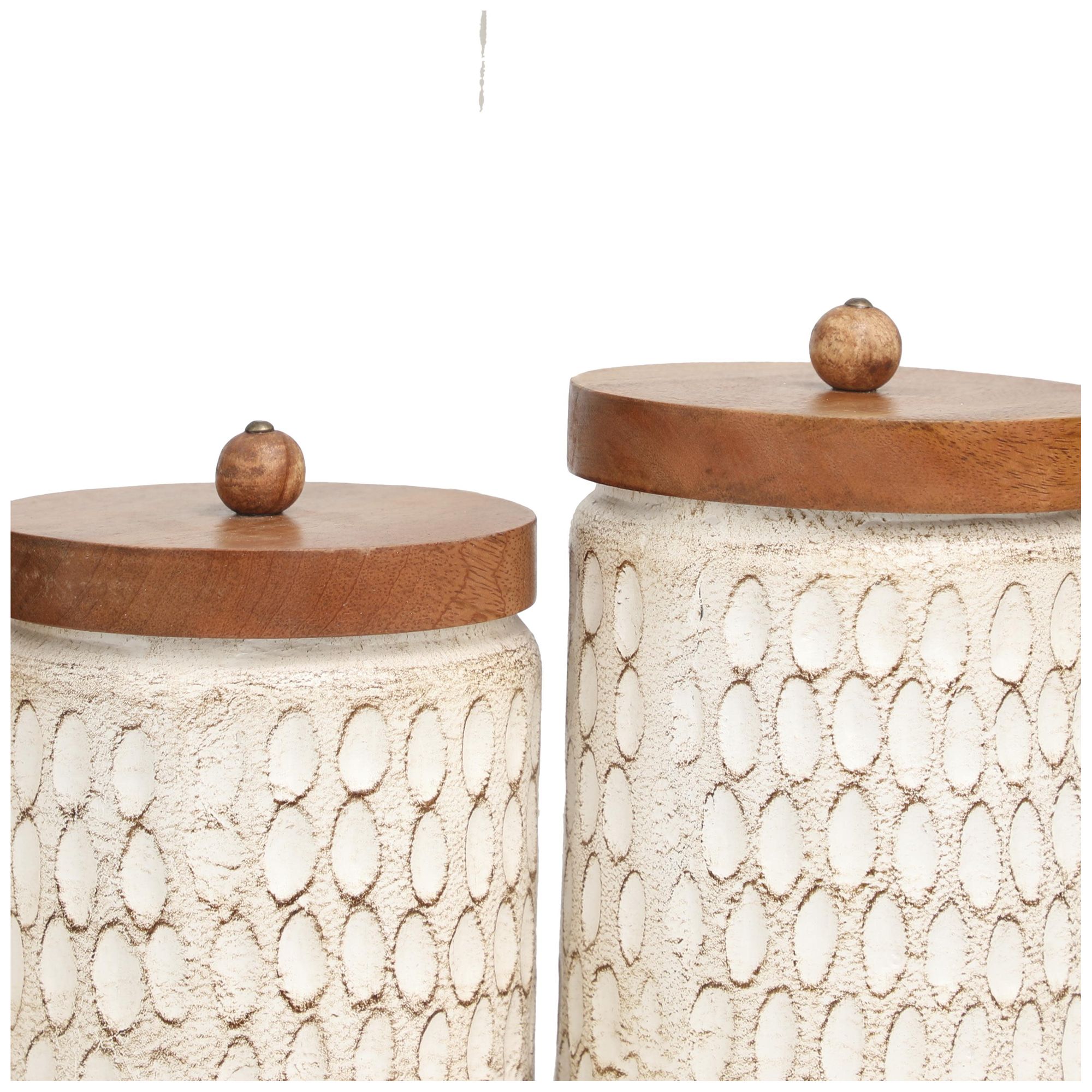 Image 2 Cream Paper Mache Traditional Canisters, S/3 9, 8, 7"H more views