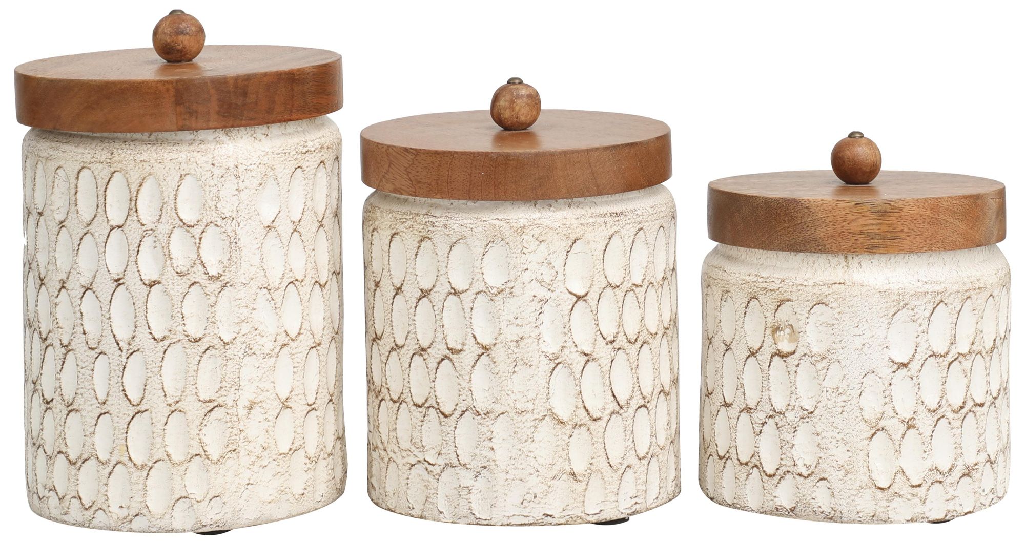 Image 5 Cream Paper Mache Traditional Canisters, S/3 9, 8, 7"H more views