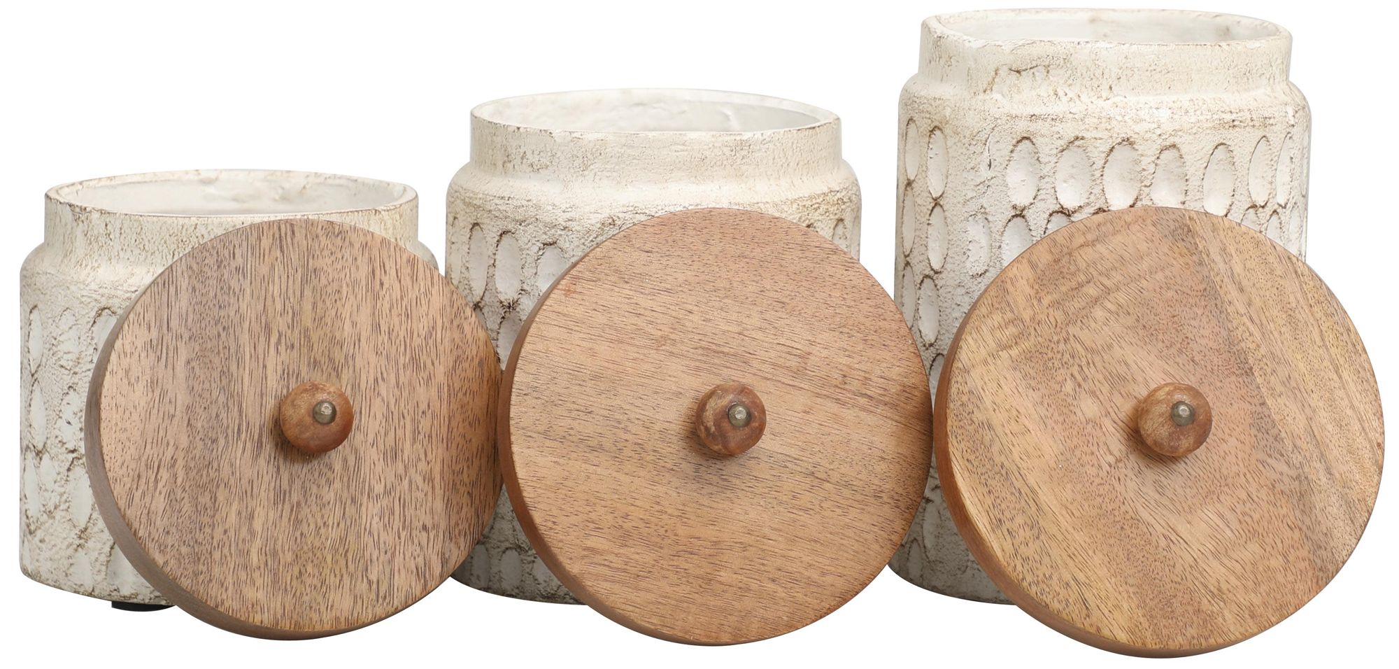 Image 6 Cream Paper Mache Traditional Canisters, S/3 9, 8, 7"H more views