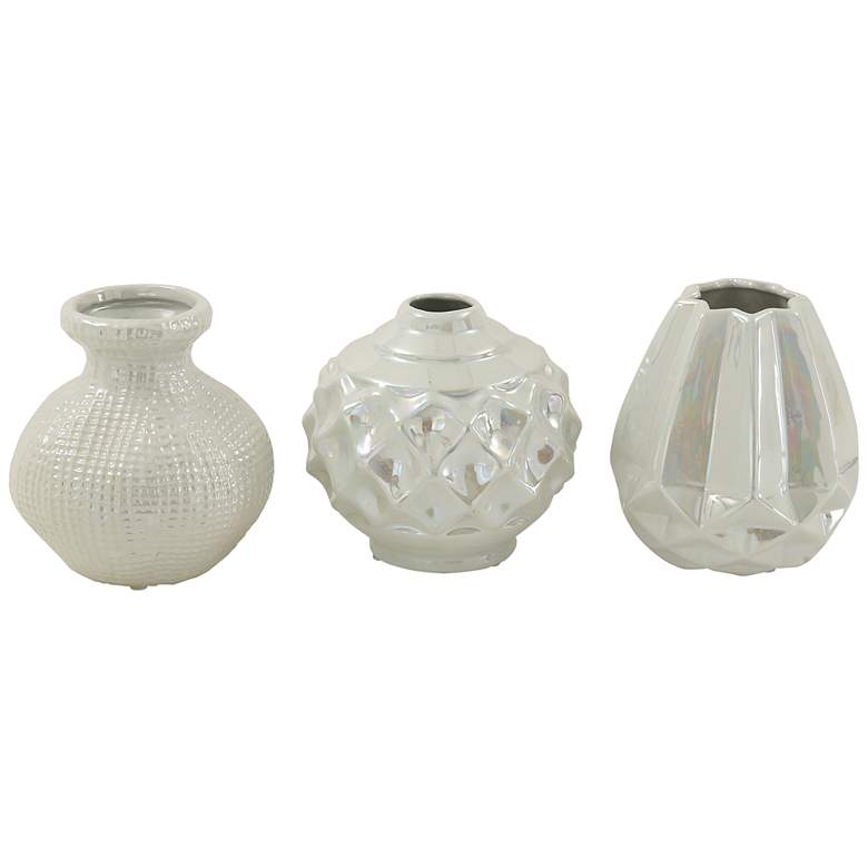 Image 2 Cream Pearl 6 inch High Stoneware Decorative Pots Set of 3