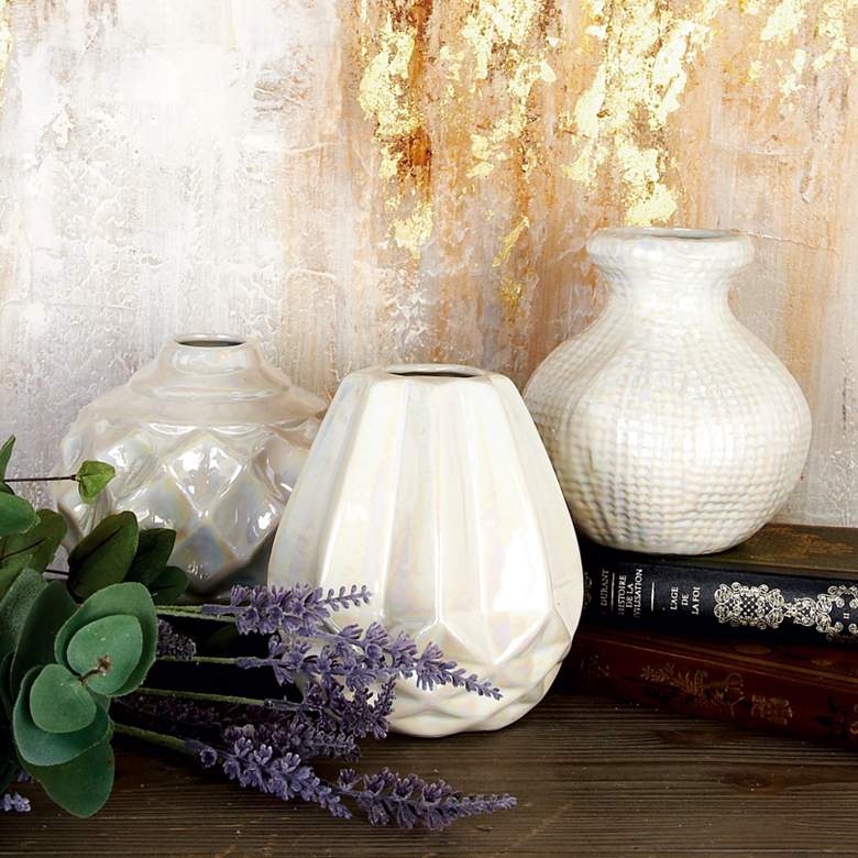 Image 1 Cream Pearl 6" High Stoneware Decorative Pots Set of 3