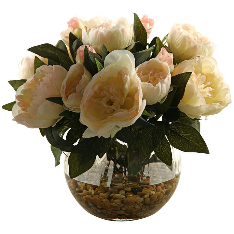 Image 1 Cream Peonies 14 inch High in Glass Ball Vase