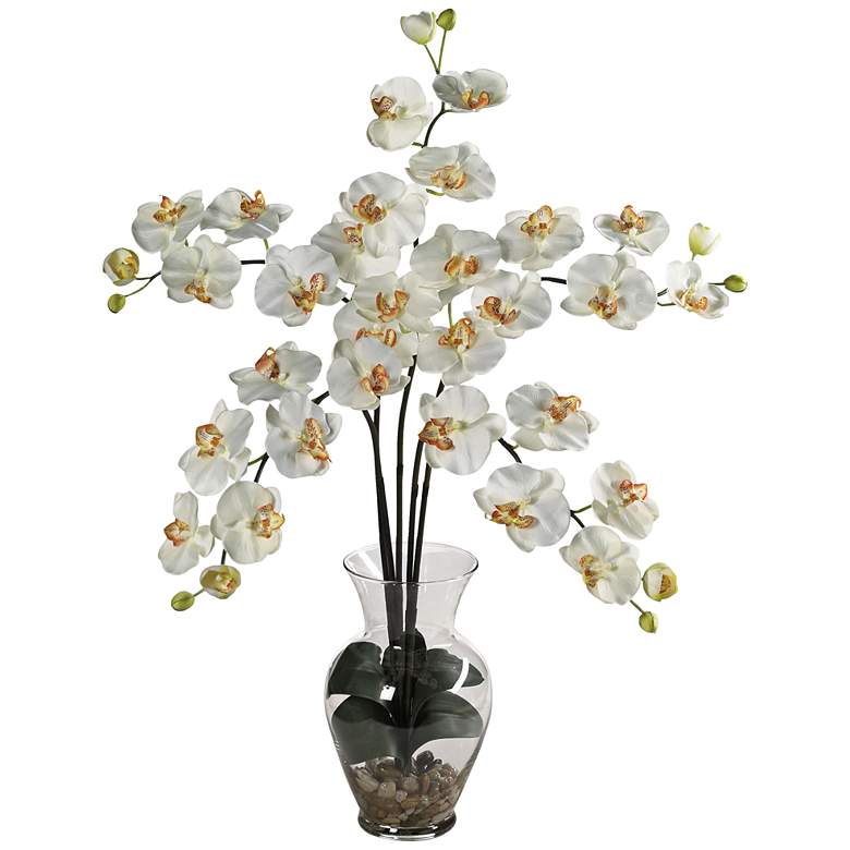 Image 1 Cream Phalaenopsis Orchid 31 inchH Faux Flowers in Glass Vase