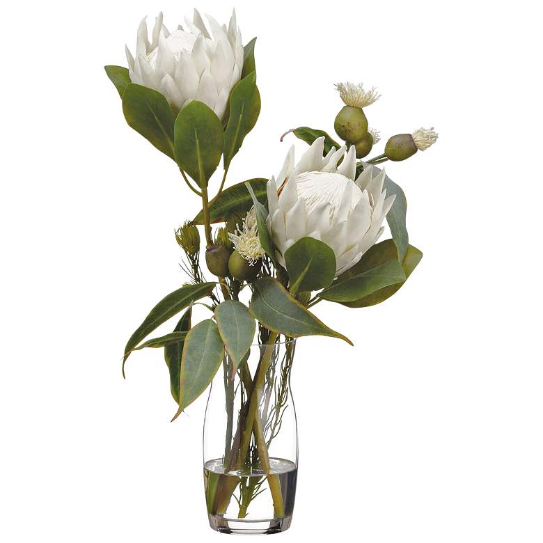 Image 1 Cream Protea and Green Eucalyptus 22 inchH Faux Flowers in Vase